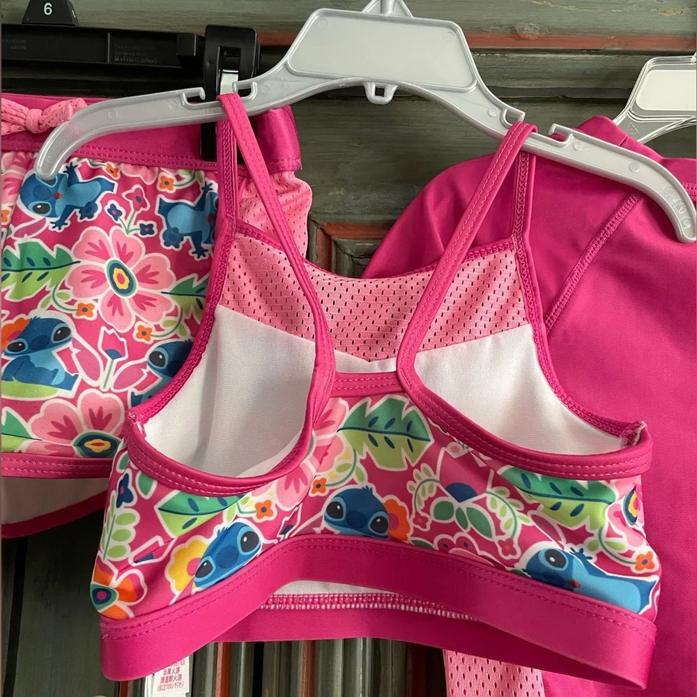 Stitch 3 PC Rash Guard Swimsuit Set Girl Size 5/6 - Picture 7 of 12